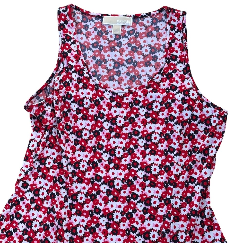 MICHAEL Michael Kors Women's Large Red Pink Floral Sleeveless Maxi Dress Ruffle - Picture 2 of 8